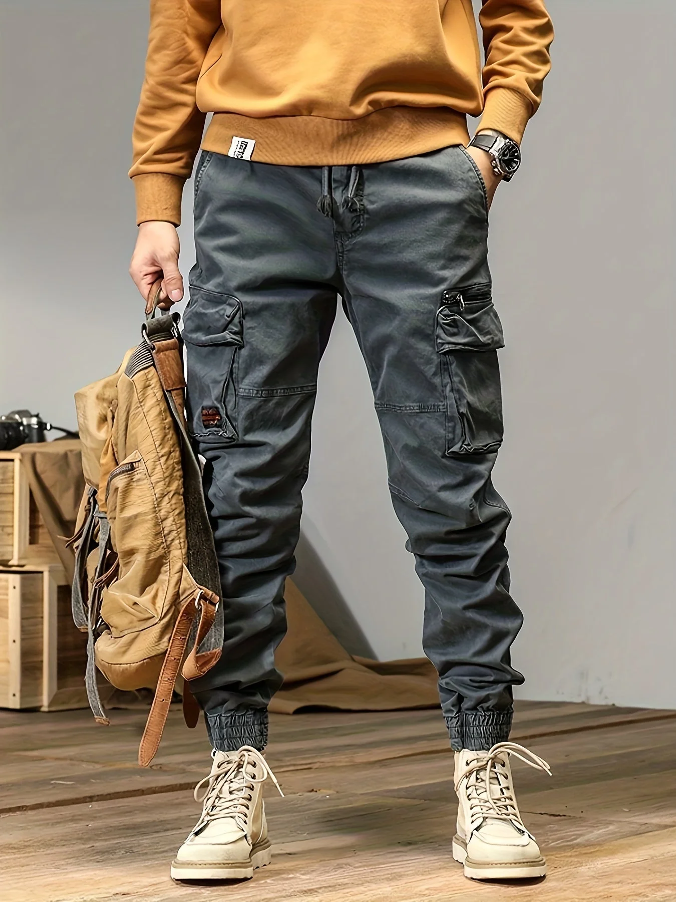 Simple and versatile high street design loose wear-resistant workwear casual pants - Image 3