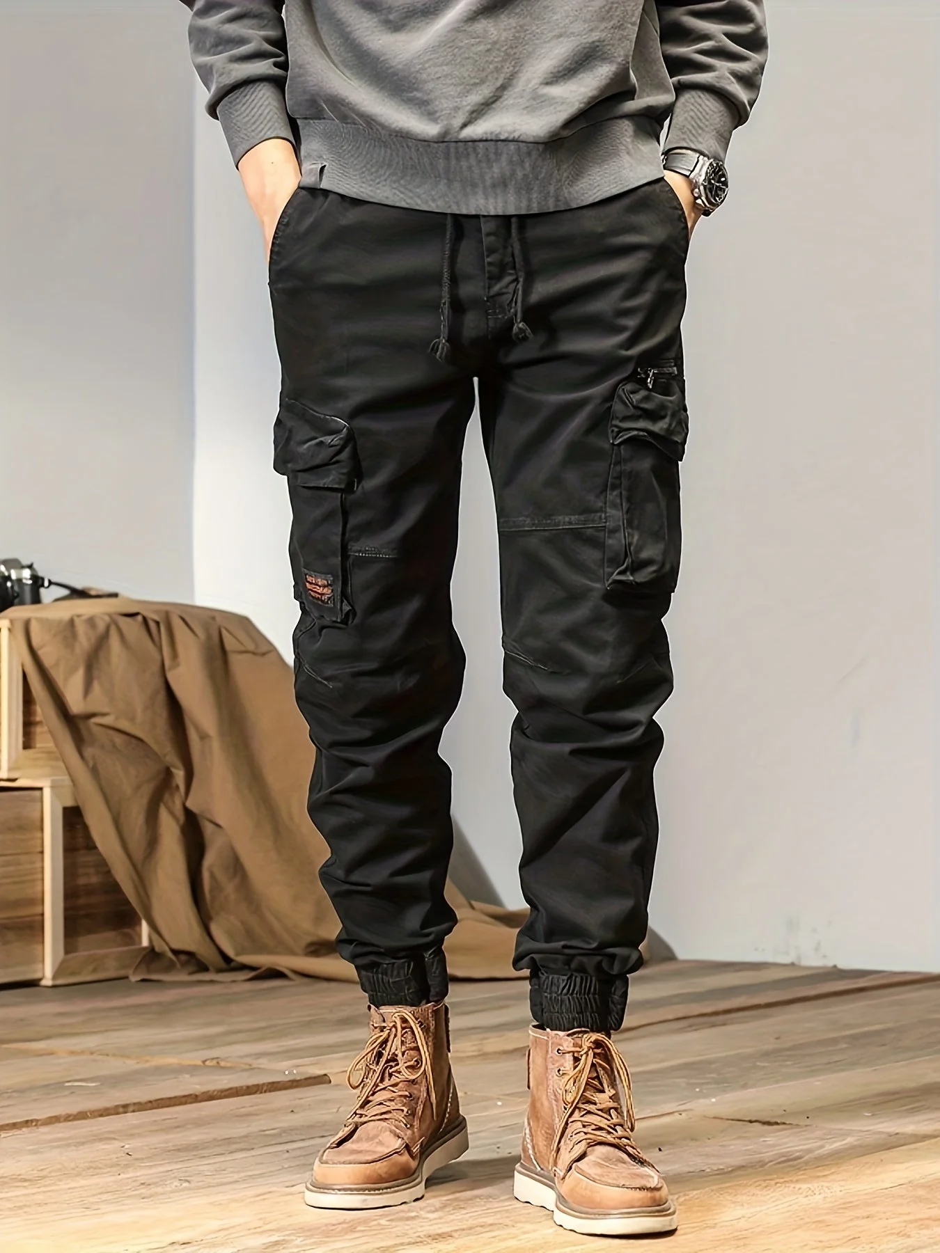 Simple and versatile high street design loose wear-resistant workwear casual pants - Image 4