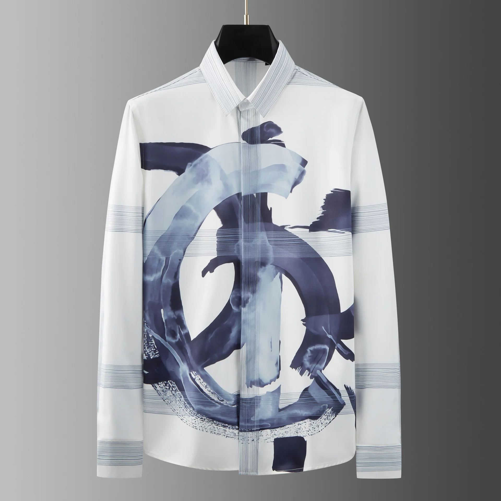 Vertical ink splash letter positioning printing men's long sleeve shirt