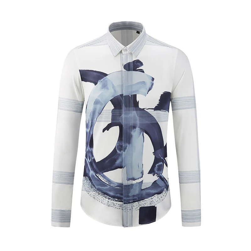 Vertical ink splash letter positioning printing men's long sleeve shirt - Image 5