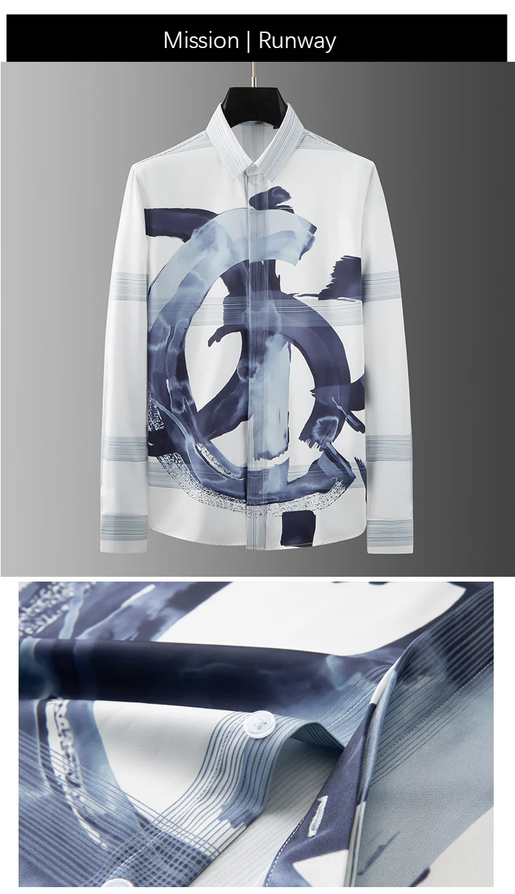Vertical ink splash letter positioning printing men's long sleeve shirt - Image 6