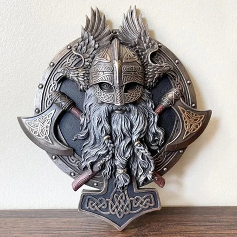 Retro Viking Berserker Double Axe Wall Decorative Plaque Resin Ornaments Wall Decor Plaque - Image 3