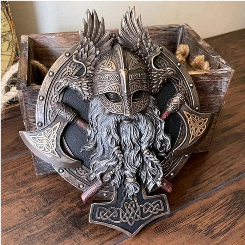 Retro Viking Berserker Double Axe Wall Decorative Plaque Resin Ornaments Wall Decor Plaque - Image 7