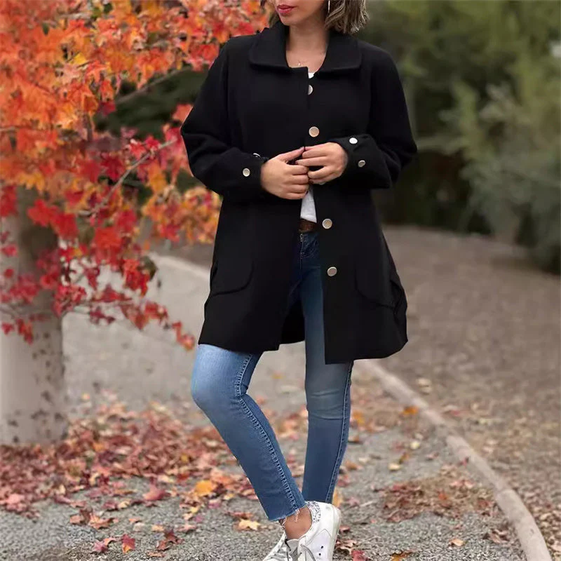 Women's Single-Breasted Coat with Peter Pan Collar - Image 2